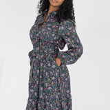 Cotton shirt midi dress - Navy flowers