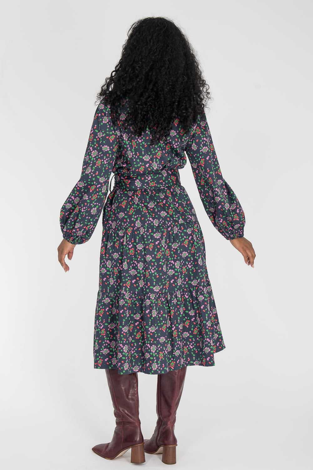 Cotton shirt midi dress - Navy flowers