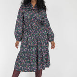 Cotton shirt midi dress - Navy flowers