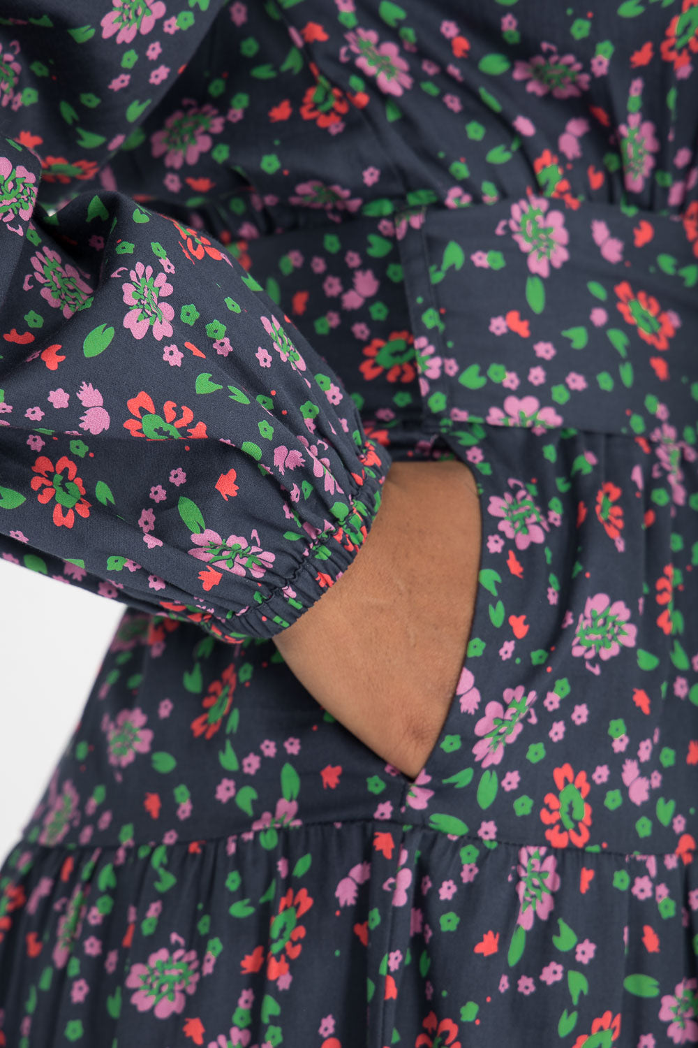 Cotton shirt midi dress - Navy flowers
