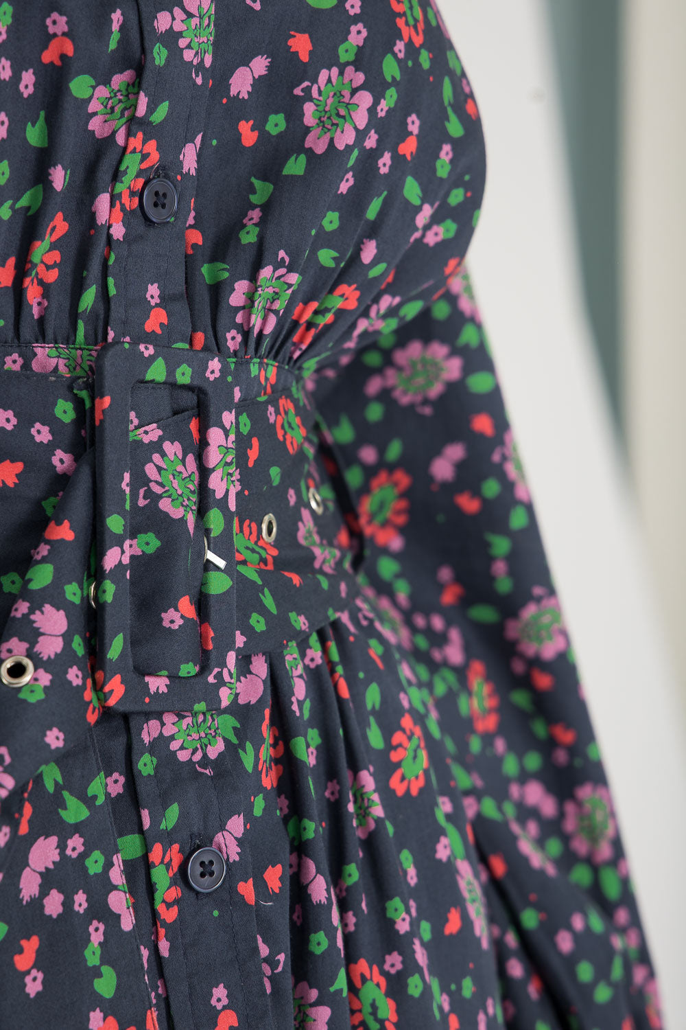Cotton shirt midi dress - Navy flowers