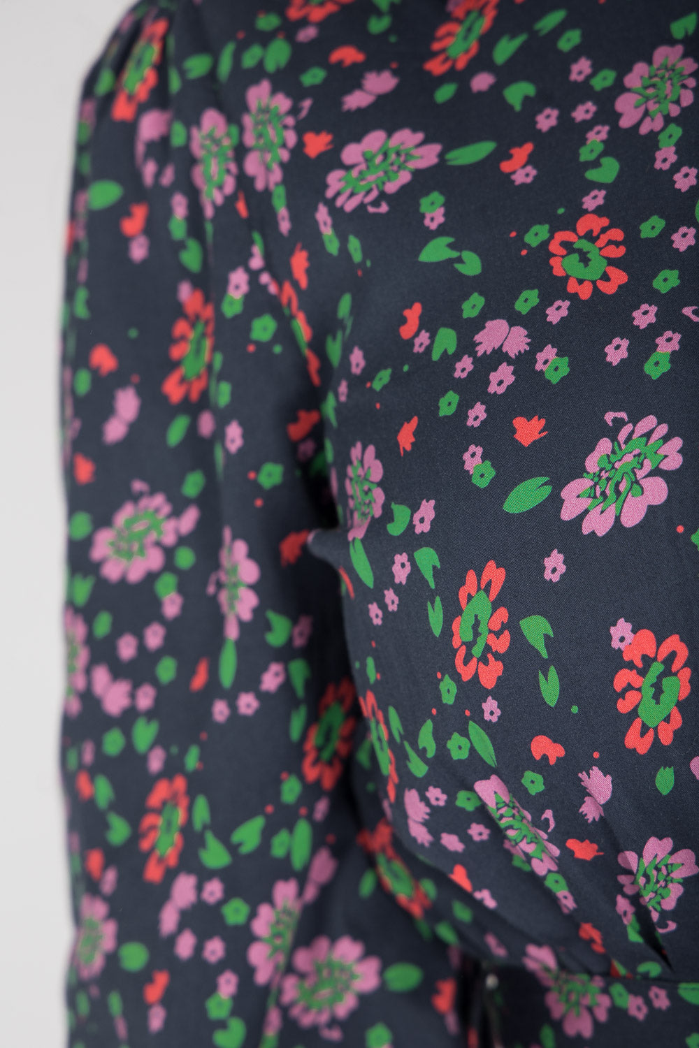 Cotton shirt short dress - Navy flowers
