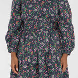 Cotton shirt short dress - Navy flowers