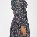 Cotton shirt short dress - Navy flowers