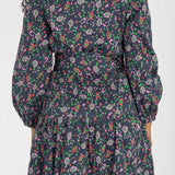 Cotton shirt short dress - Navy flowers