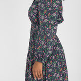 Cotton shirt short dress - Navy flowers