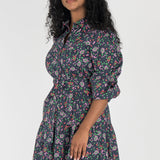 Cotton shirt short dress - Navy flowers