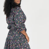Cotton shirt short dress - Navy flowers