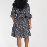 Cotton shirt short dress - Navy flowers