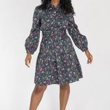 Cotton shirt short dress - Navy flowers