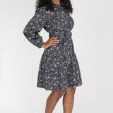 Cotton shirt short dress - Navy flowers