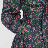 Cotton shirt short dress - Navy flowers
