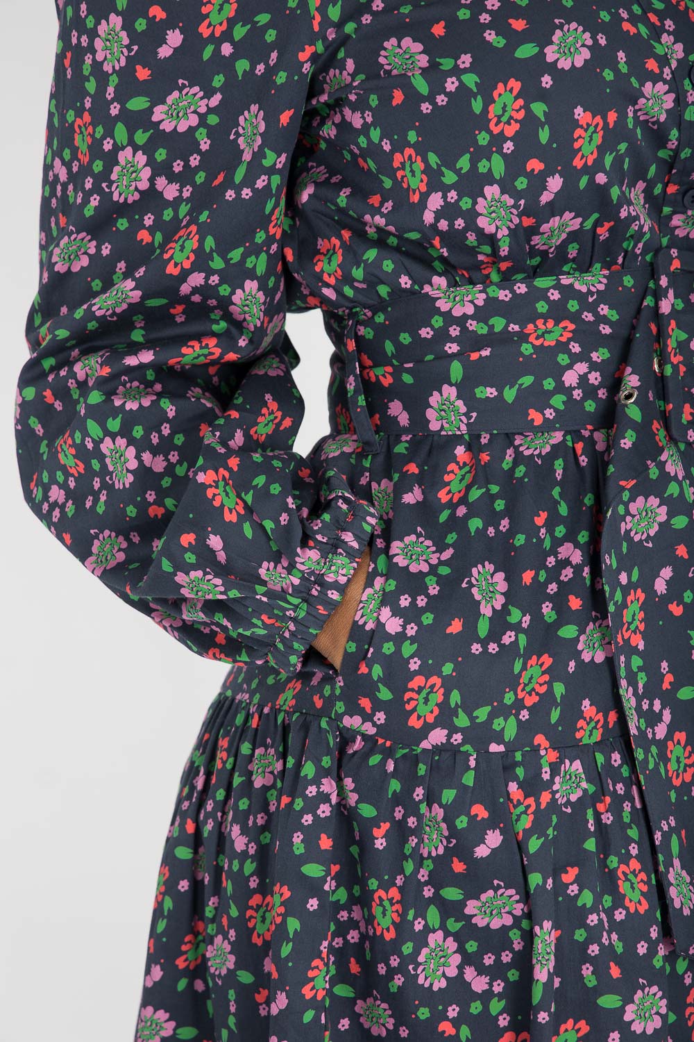 Cotton shirt short dress - Navy flowers