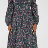 Cotton V-neck midi dress - Navy flowers