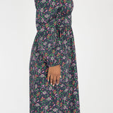 Cotton V-neck midi dress - Navy flowers