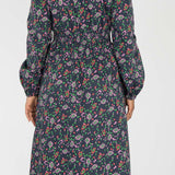 Cotton V-neck midi dress - Navy flowers