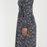 Cotton V-neck midi dress - Navy flowers