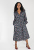 Cotton V-neck midi dress - Navy flowers