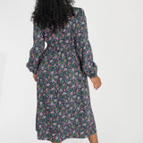 Cotton V-neck midi dress - Navy flowers