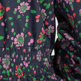 Cotton V-neck midi dress - Navy flowers