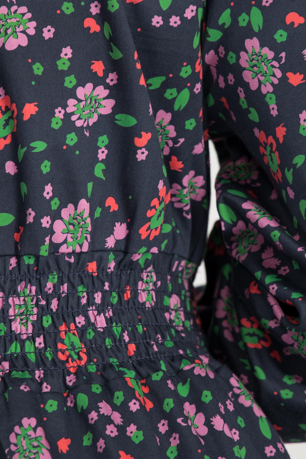 Cotton V-neck midi dress - Navy flowers