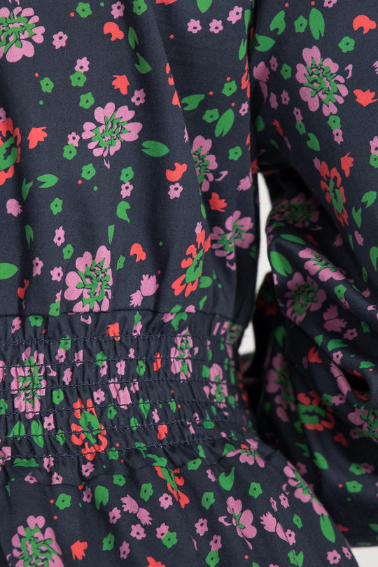 Cotton V-neck midi dress - Navy flowers