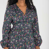 Cotton V-neck midi dress - Navy flowers