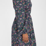 Cotton V-neck short dress - Navy flowers