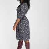 Cotton V-neck short dress - Navy flowers