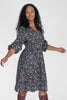 Cotton V-neck short dress - Navy flowers