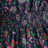 Cotton V-neck short dress - Navy flowers