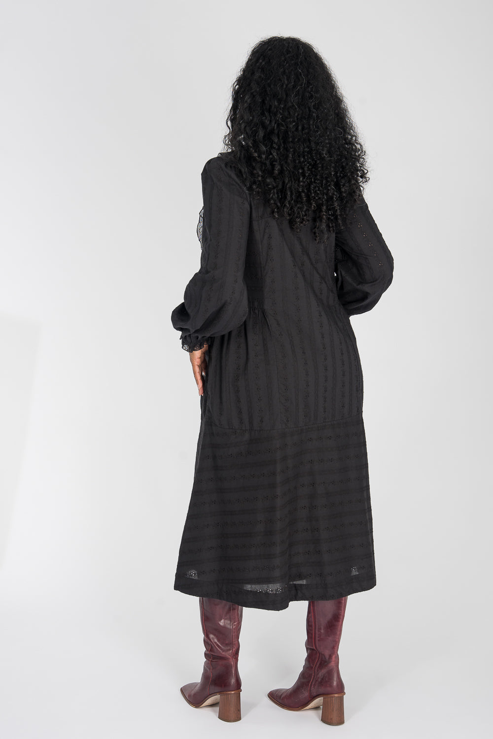 Cotton lace midi dress - Black