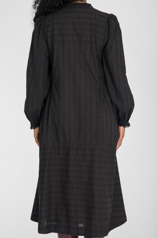 Cotton lace midi dress - Black