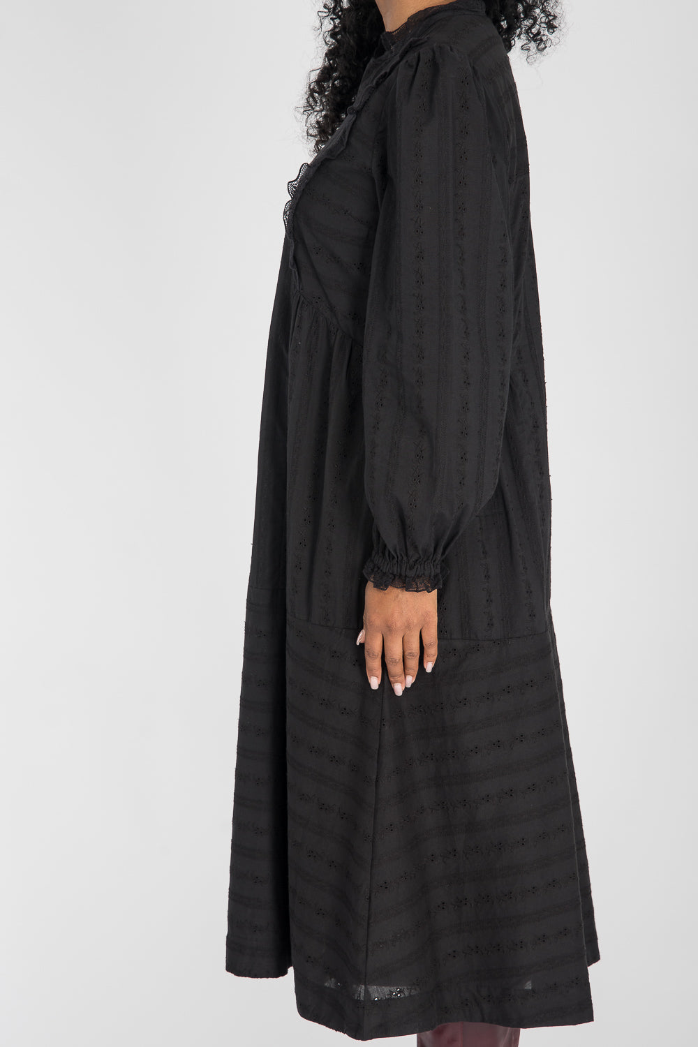 Cotton lace midi dress - Black