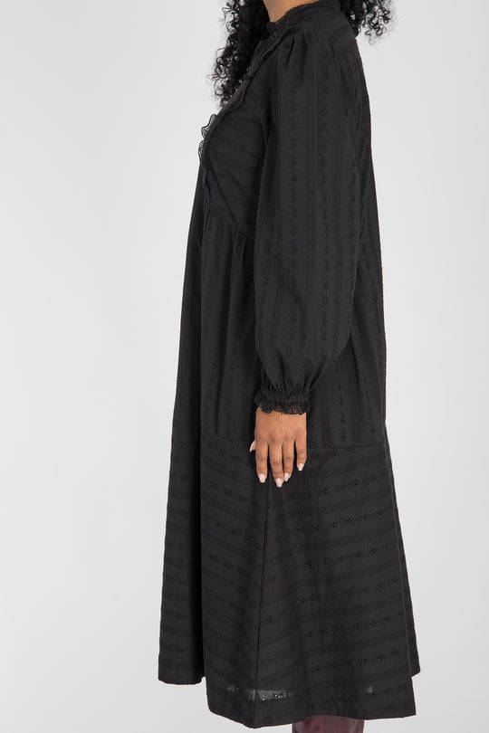 Cotton lace midi dress - Black