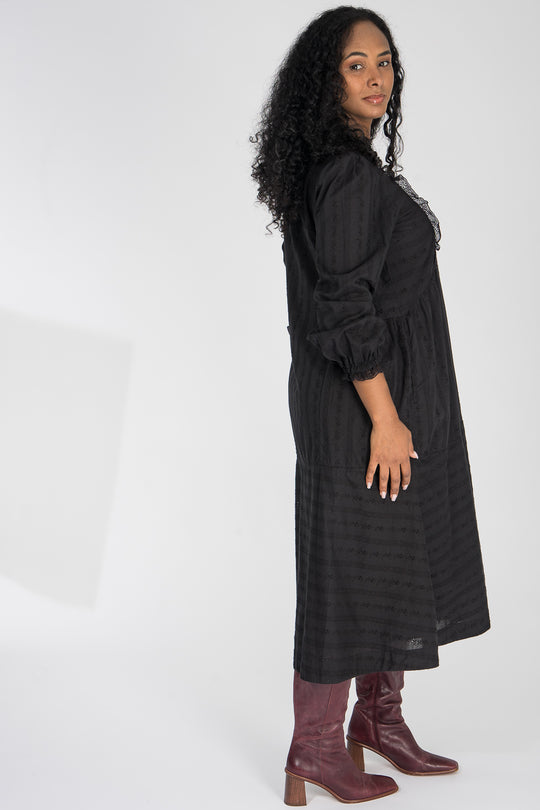Cotton lace midi dress - Black