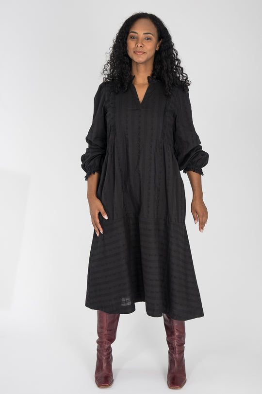 Cotton lace midi dress - Black