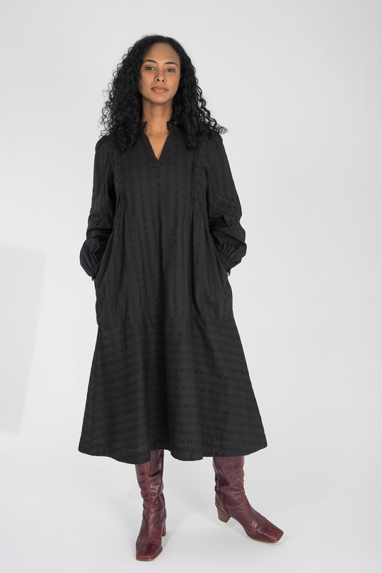 Cotton lace midi dress - Black