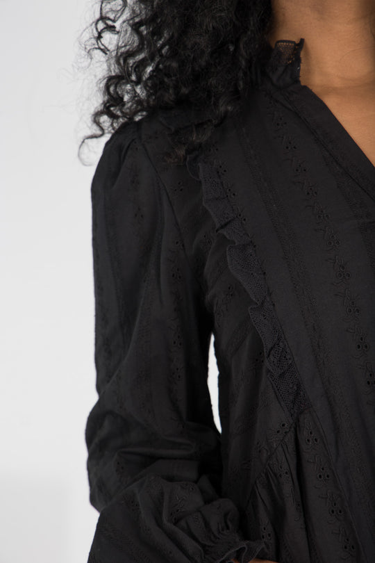 Cotton lace midi dress - Black