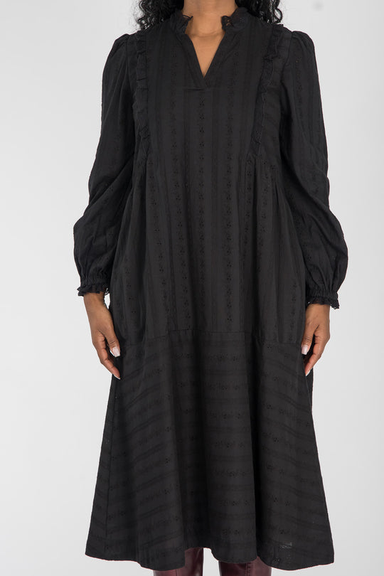 Cotton lace midi dress - Black
