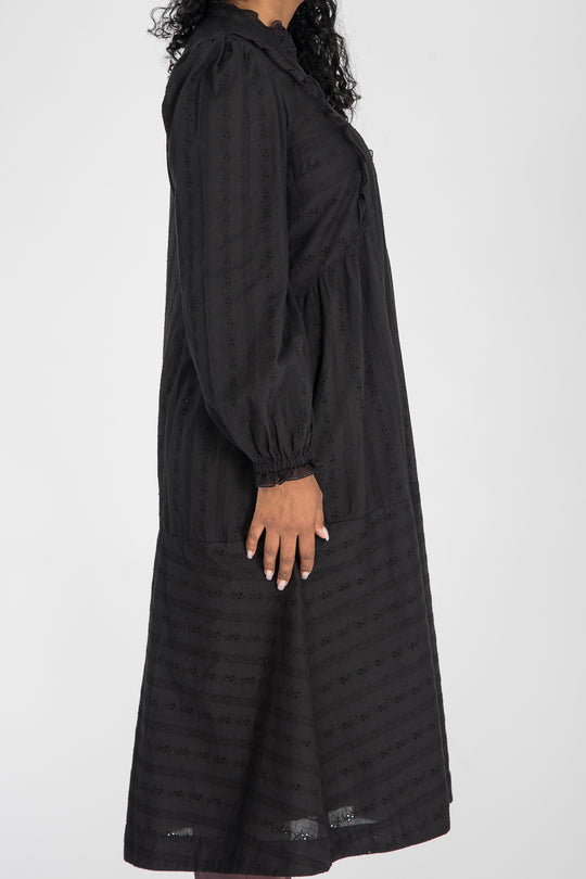 Cotton lace midi dress - Black