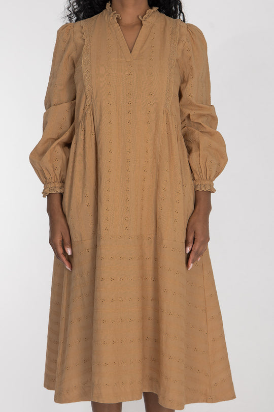 Cotton lace midi dress - Sand