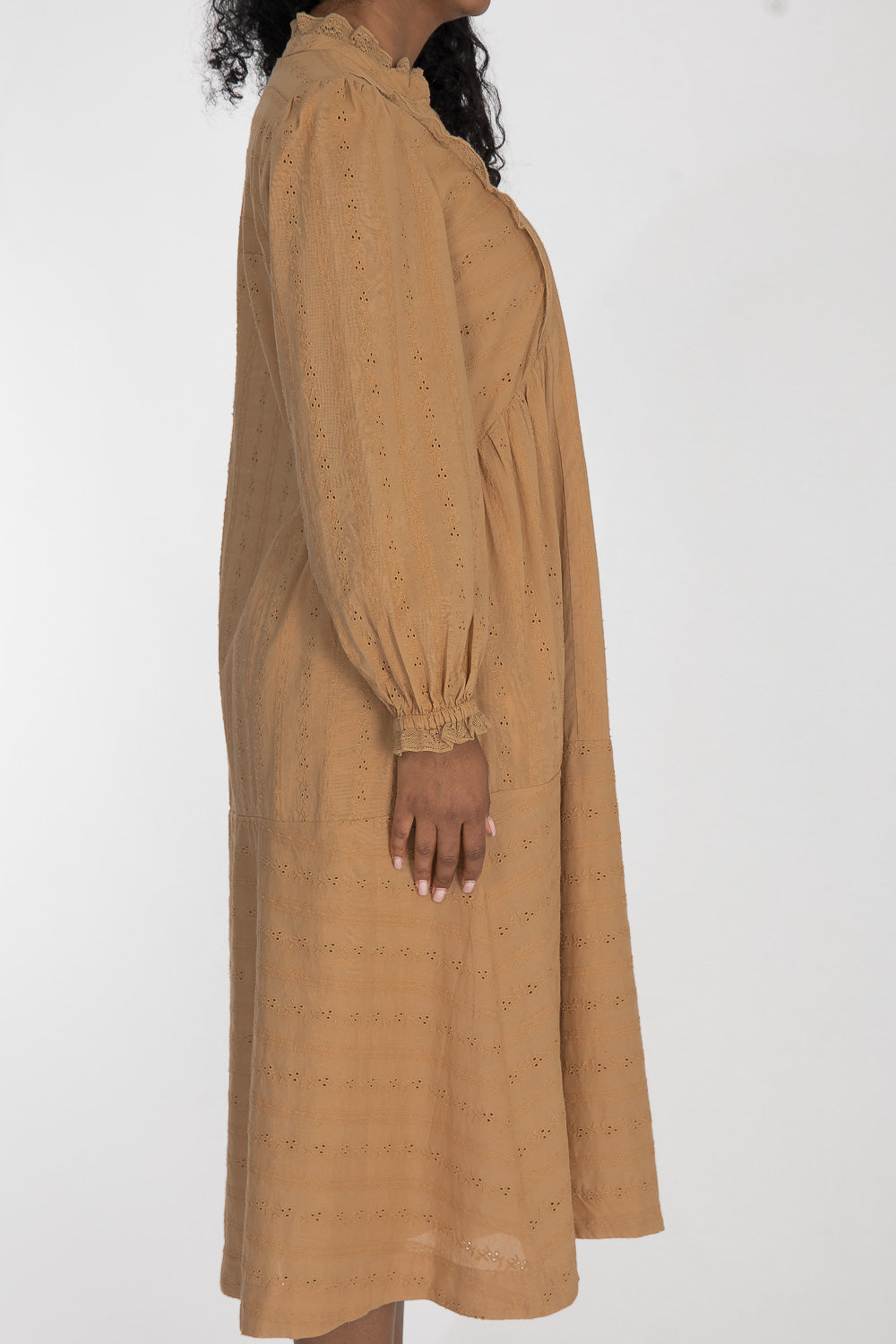 Cotton lace midi dress - Sand