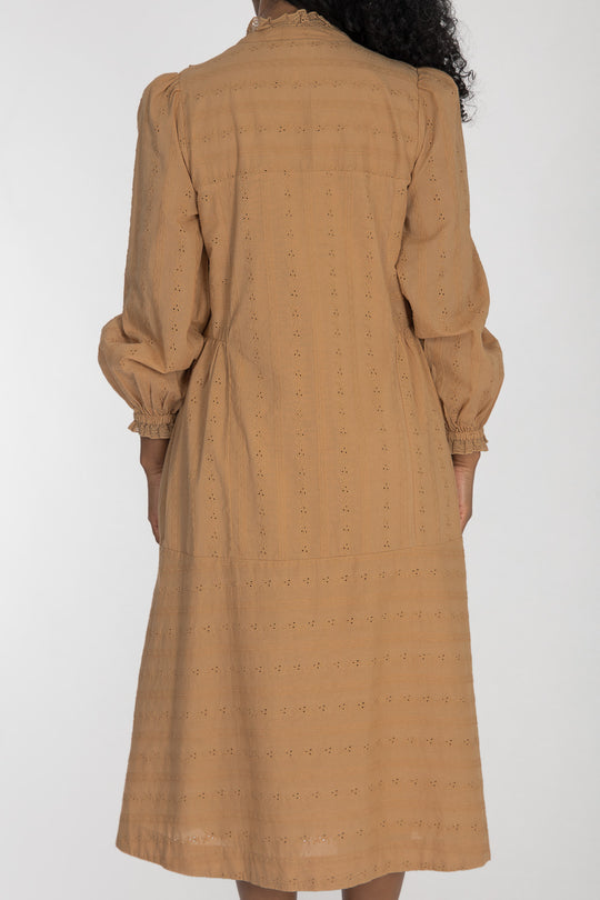 Cotton lace midi dress - Sand
