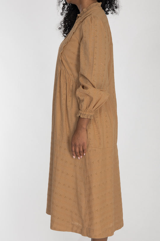 Cotton lace midi dress - Sand