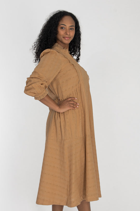 Cotton lace midi dress - Sand