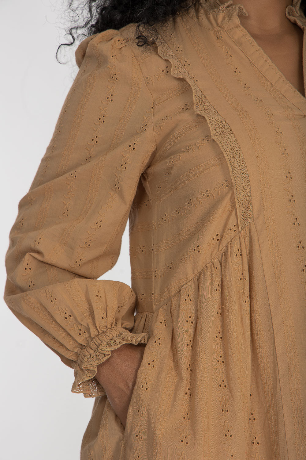 Cotton lace midi dress - Sand