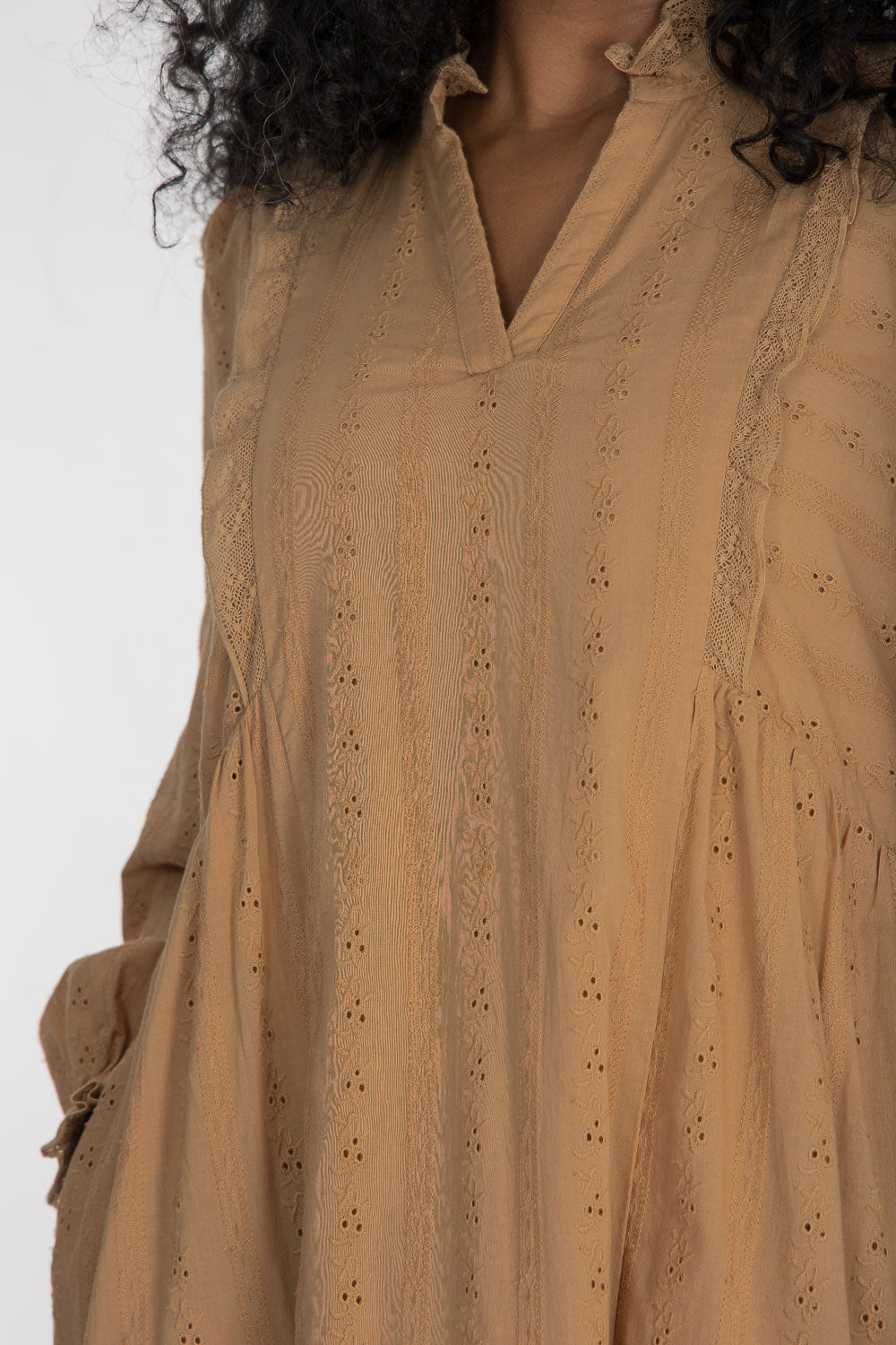 Cotton lace midi dress - Sand