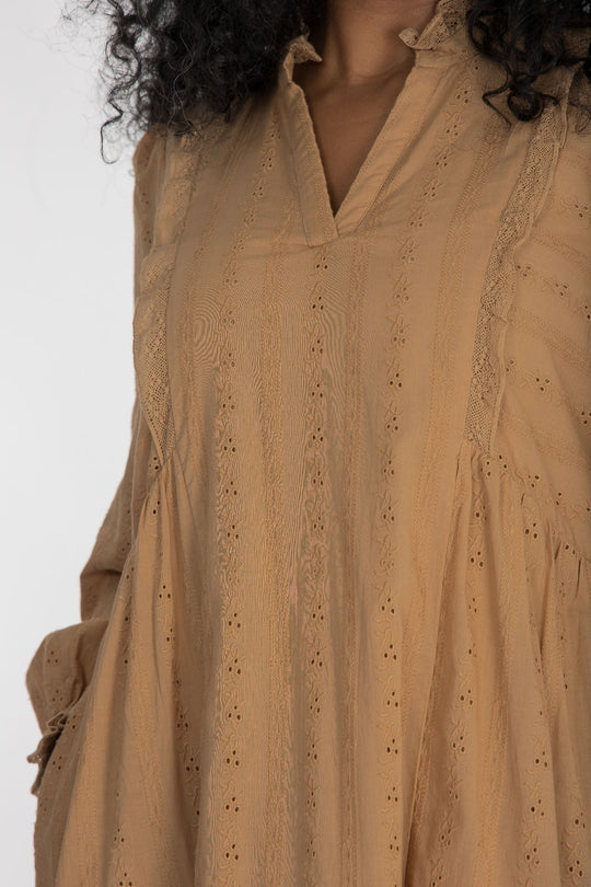 Cotton lace midi dress - Sand