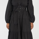 Shirt cotton lace midi dress - Black